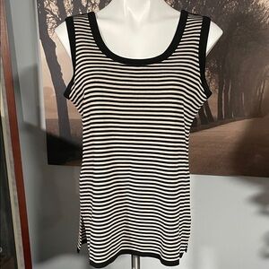 Misook Black and Cream Striped Tank Top - M